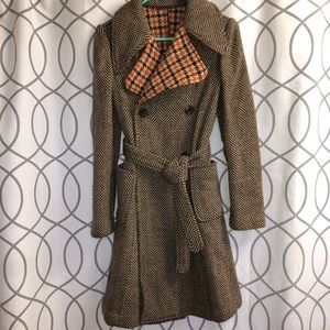 Brown Herringbone Wool Coat